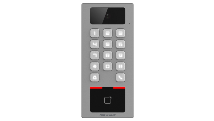 Terminal control acces și interfon cu tastatură și cititor card, rezoluție 2MP, Wi-Fi, RS485, Alarmă - Hikvision DS-K1T502DBWX-C