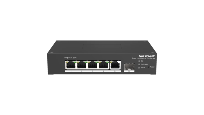 Switch Smart managed 4 porturi 10/100 Mbps PoE, 1 port Gigabit SFP, 1 port Gigabit RJ45 - HIKVISION DS-3T1306P-SI-HS
