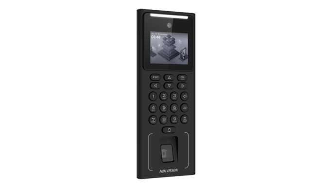 Terminal standalone control acces cu recunoaștere facială, amprentă, card M1 și PIN, cameră 2MP, ecran LCD 2.4 inch - Hikvision DS-K1T321MFWX