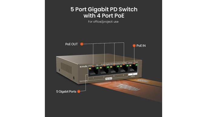 Switch 4 porturi PoE OUT, 1 port PoE IN, Gigabit - TENDA TND-TEG1105PD