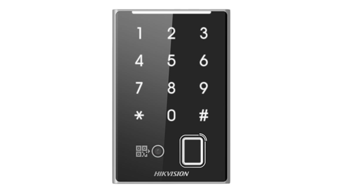 Cititor de proximitate MIFARE, amprentă, cod QR, Wiegand, RS-485, tastatură integrată - HIKVISION DS-K1109DKFB-QR