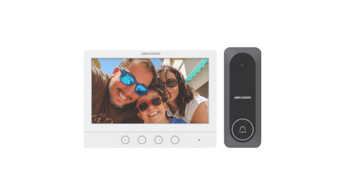 Kit videointerfon analogic, ecran 7', conectare 4 fire pentru 1 familie, IR - Hikvision DS-KIS212
