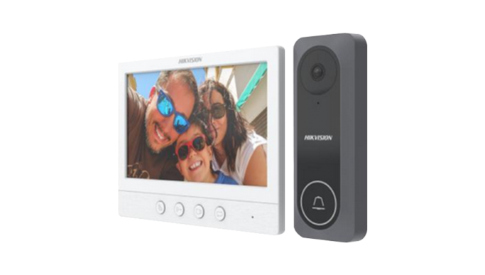 Kit videointerfon analogic, ecran 7', conectare 4 fire pentru 1 familie, IR - Hikvision DS-KIS212