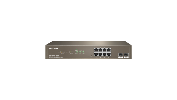 Switch 8 porturi PoE Gigabit, uplink 2 porturi SFP Gigabit, 130W, Cloud Management - IP-COM G3310P-8-150W