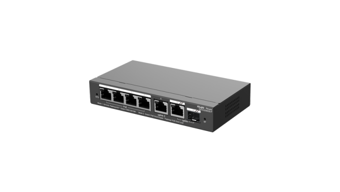 Switch 4 porturi PoE Gigabit 54W, uplink 2 x RJ45 + 1 x SFP, Cloud Management – Ruijie RG-ES206GS-P