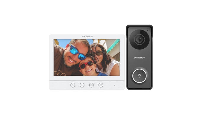 Kit videointerfon analogic, ecran 7', conectare 4 fire pentru 1 familie, IR, IK08 - Hikvision DS-KIS213