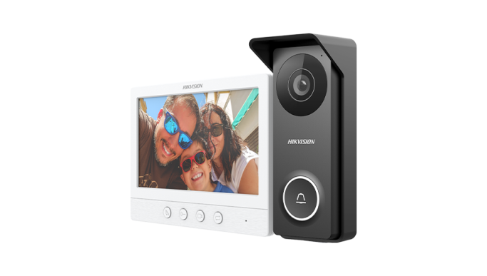 Kit videointerfon analogic, ecran 7', conectare 4 fire pentru 1 familie, IR, IK08 - Hikvision DS-KIS213