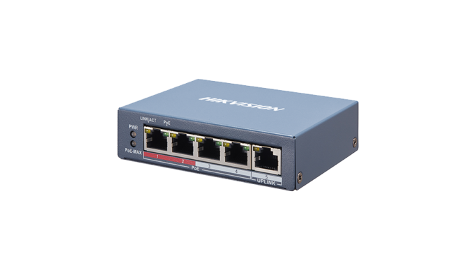 Switch 4 porturi PoE, 1 port uplink RJ45, SMART Management - Hikvision DS-3E1105P-EI