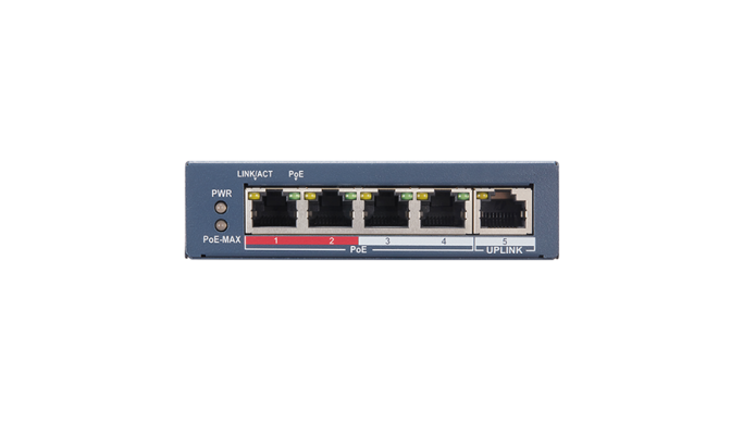 Switch 4 porturi PoE, 1 port uplink RJ45, SMART Management - Hikvision DS-3E1105P-EI